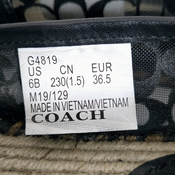 Coach Women 6B Cleo Black Logo Round Leather Cap Toe Mesh Slip-On‎ Espadrilles - Picture 15 of 15